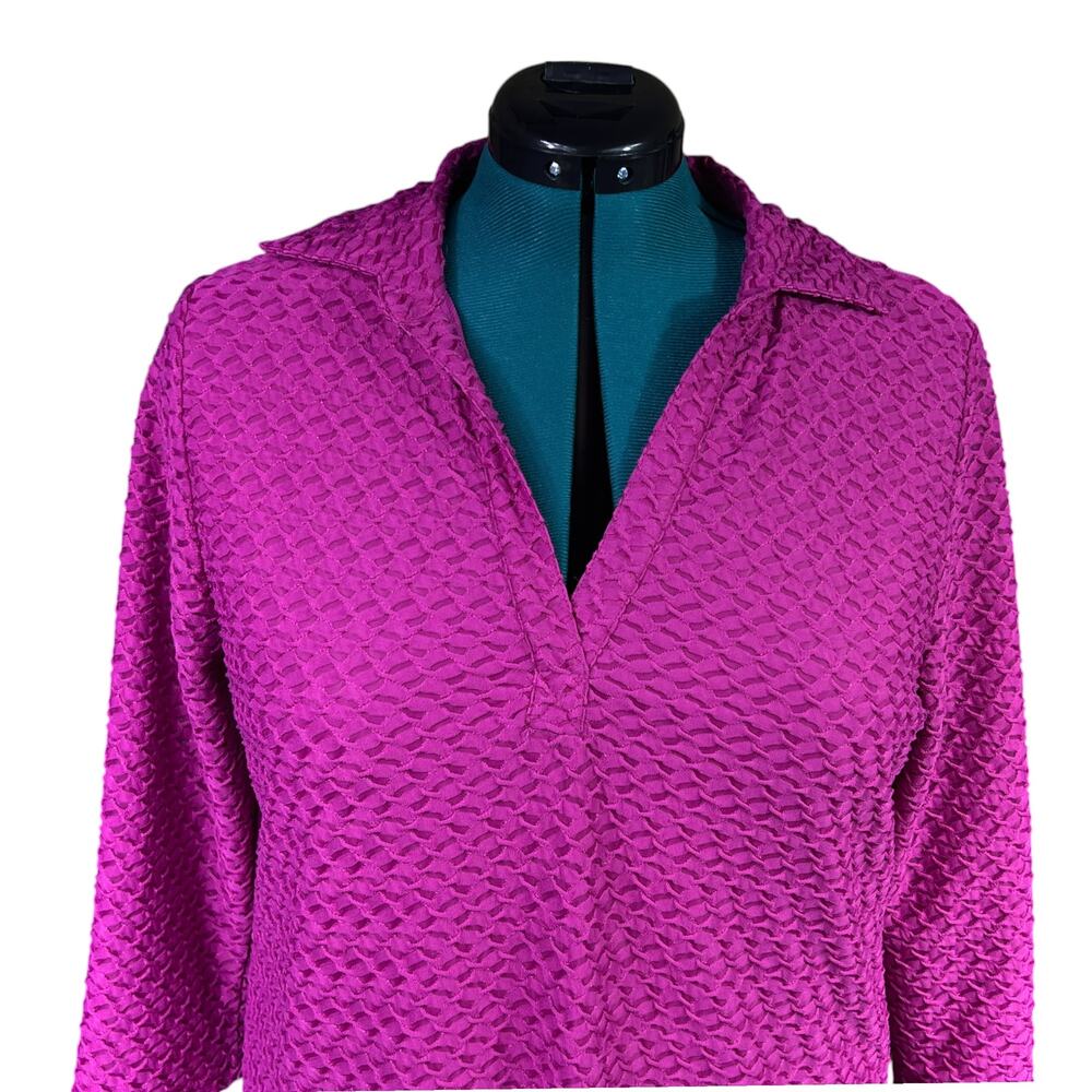 Lane Bryant Textured 3/4 Sleeve Collared Tunic Blouse Plus Size 14/16 Hot Pink - Picture 3 of 14